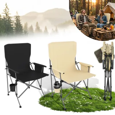 Produktbild von YRHome Kompakter Klapp-Angelstuhl, Creme, mit Tragetasche und gepolsterten Armlehnen, komfortabel für Outdoor Ausflüge