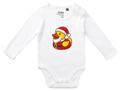 Produktbild von Huuraa Baby Body Quietscheente Nikolaus Gummiente Weihnachtsmann 74 White  Baumwolle Fairtrade Langarmbody Geschenkidee
