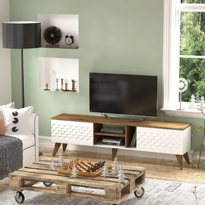 Obrázok produktu pre Skye Decor, Egg- EggZNA, biela, farba orech, TV skrinky, 53x180x35 cm, 100% melamínom potiahnutá drevotrieska