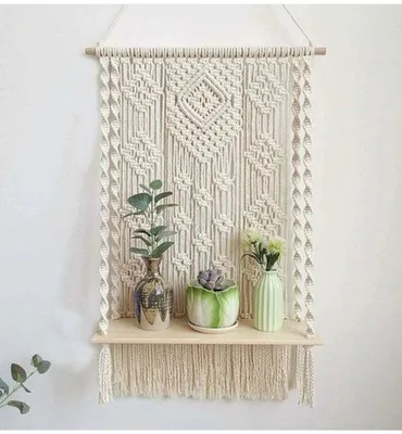 Produktbild von Nuna Boho Wandregal Makramee Boho Wanddekoration aus Baumwolle und Holz 50 x 50