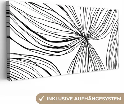 Produktbild von MuchoWow® - Leinwandbilder - Kunst - Linien - Weiß - Schwarz, Wandbild, Wanddeko Bilder Wohnzimmer, 40x20 cm