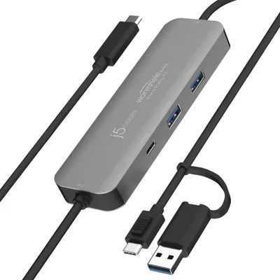 Produktbild von j5create JCH462-N, USB 3.2 Gen 1 (3.1 Gen 1) Type-A + Type-C, USB 3.2 Gen 1 (3.1 Gen 1) Type-A, USB 3.2 Gen 1 (3.1 Gen 1) Type-C, 5000 Mbit/s, Grau, Aluminium, Taiwan