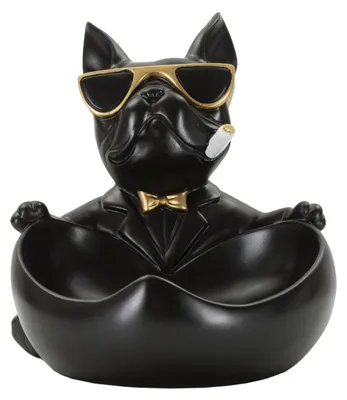 Produktbild von Skulptur Bulldog Ball Schlüsselschale aus schwarzem und goldenem Kunstharz