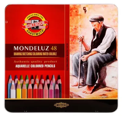 Image de Koh-i-noor crayons de couleur aquarellables MONDELUZ set de 48 pièces dans une boîte en métal
