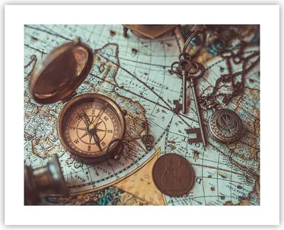 Produktbild von Poster - Poster ohne Rahmen - Kompass Vintage Karte - 50x40 cm - Wand Bild - Wanddeko - Wandbilder - Kunstposter - Wandposter - Bilder - Kunstdruck - Wanddekoration - Wandbild - P2XAA50x40-4302