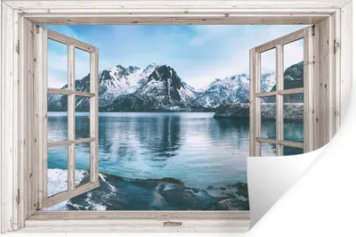 Produktbild von MuchoWow® Wandtattoo Wandsticker Wandaufkleber Aussicht - Berg - Wasser 90x60 cm Selbstklebend und Repositionierbar - Aufkleber