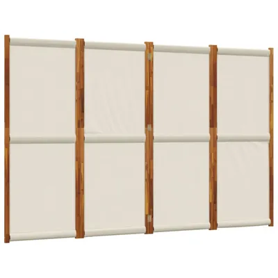 A privacy screen or room divider made of wooden frames and beige fabric panels.