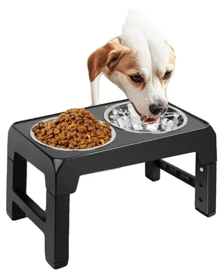 Image de Support pour gamelles, réglable en hauteur, avec gamelles en acier inoxydable. Gamelle pour chien réglable en hauteur