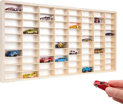 Produktbild von Creative Deco Setzkasten Holz Sammlervitrine für Autos - 80 verstellbare Fächer | 78,8x40x4,5 cm Wandregal für Miniaturen Sammelbox Sammelvitrine
