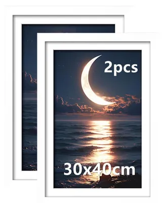 Image de Cadres photo 30x40 cm avec passe-partout en bois blanc, lot de 2