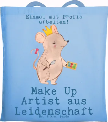 Produktbild von Mr. & Mrs. Panda Tote Bag Make Up Artist Leidenschaft - Sky Blue - Geschenk, Laptoptasche, Tragetasche, Schultasche, Beauty Salon, Ausbildung, Jutebeutel, Beutel, Tasche