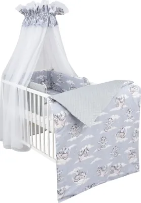Produktbild von Baby Delux Baby Bettwäsche Bettset 4-tlg Bettausstattung Nestchen Himmel Drache grau Samt