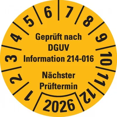 Produktbild von Dreifke® Prüfplakette  DGUV Info. 214-016 NP 2026, gelb, Dokufolie, Ø ...