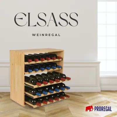 Produktbild von Modulares Weinregal ELSASS | HxBxT 60x60x30cm | Auszug Modul für 30 Flaschen | mit ausziehbaren Ebenen | Massives Kiefernholz | Natur