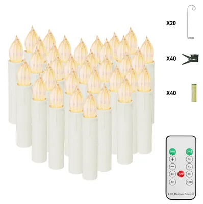 Produktbild von LILIIN 40x LED Weihnachtsbaumkerzen Kabellos Warmweiß, inkl. Batterien, Fernbedienung, Timer, flackernd & dimmbar, Weihnachtsdekoration für Baum und Party