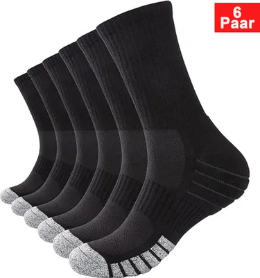 Produktbild von 6 Paar Socken Damen Herren aus 100% Baumwolle,Sportsocken mit Anti-Rutsch-Streifen,Gepolstert, Atmungsaktive Sneakersocken Laufsocken, Größe:43-47