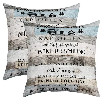 Kissenbezüge 40x40 cm, 2er-Set, Campingregeln, Dekokissen