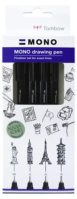 Zdjęcie produktu dla Tombow WS-EFL-H-F-4P, Czarny, Drobny, Czarny, Niebieski, Biały, Okrągły, Blister, 4 szt.
