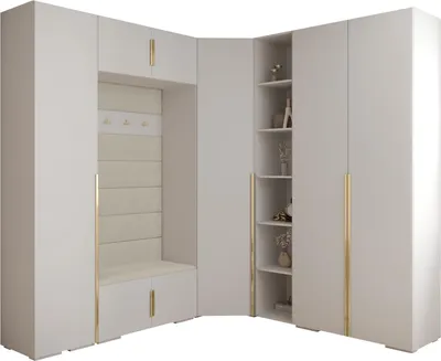 Produktbild von MEBLE KRYSPOL Inova 1 Möbelset Garderobe, 236,7x371,7x47cm - Weiß, Manila 02, Gold