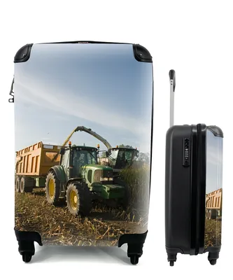 Produktbild von MuchoWow® Koffer Handgepäck Trolley Rollkoffer Kleine Reisekoffer mit 4 Rollen - Traktor - Anhänger - Mais - Grün - Landleben - Cabin Size < 55x40x23 cm & 55x40x20 cm - Fotokoffer - Kabinenkoffer - Boardgepäck - Reise-Box - Reisekoffer - Reisegepäck - Koffer mit Bild - Trolley für Kinder