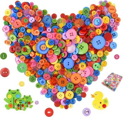 Produktbild von Bunte Knöpfe – Runde Bastelknöpfe – Kunststoff-Bastelknöpfe – Set mit Kinderknöpfen – Runde, farbige Knöpfe – Verschiedene Größen und Farben