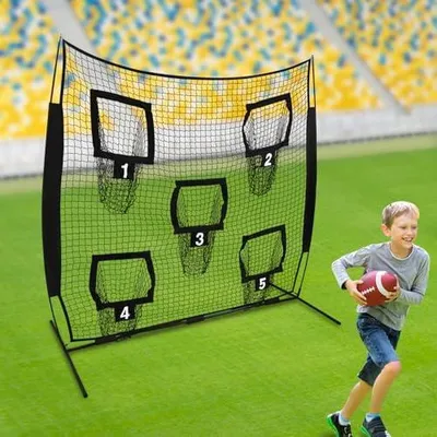 Produktbild von Rugby-Wurfnetz und Passnetz mit 5 Zieltaschen, Fußball-Trainingsnetz mit Wurfziel für Übungen im Innen- und Außenbereich, 213 x 213CM
