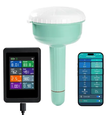 8-in-1 WLAN-Wassertester für Pool, pH, ORP, Chlor, Salz, TDS, EC, SG, Temperatur