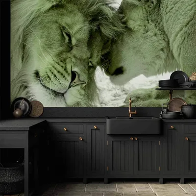 Produktbild von Vlies Fototapete - Lion Tenderness (Green) 350x245 cm Tiere g-B-0034-a-d