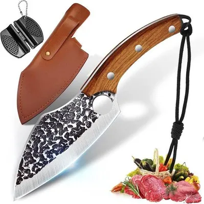 Produktbild von Famanu Küchenmesser mit Messertasche, Lederhülle und Messerschärfer - Outdoor-Messer