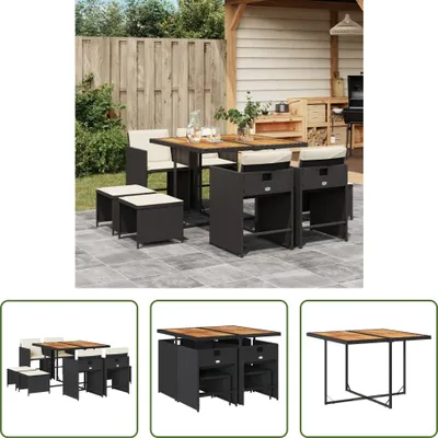 Produktbild von The Living Store 9-tlg. Garten-Essgruppe mit Kissen Schwarz Poly Rattan