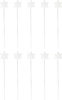 Produktbild von Blumen-Stecker Schneeflocke weiß mit Metallstab 10 Stück