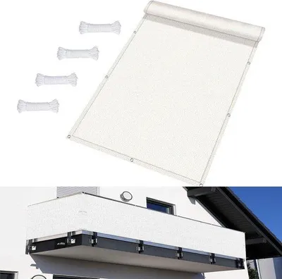 Image de Parasol de balcon - Protection d'extérieur - Protection UV à 98 % - 150 x 430 cm - Polyester blanc