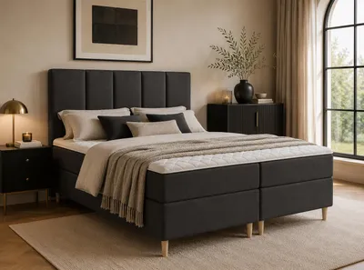 Produktbild von MODERN ROOM Boxspringbett mit Bettkasten LAVON 160x200 cm H3 Samtstoff Polsterbett mit Matratze Topper Doppelbett Bett für Schlafzimmer, dunkelgrau, KI-generiertes Bild