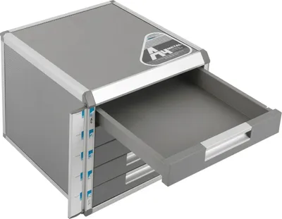 Obrázok produktu pre A4 úložný box na dokumenty – zásuvkový box na stôl – 5 zásuviek – uzamykateľný – kovový rám a plast – sivý