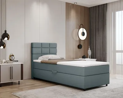 Produktbild von Boxspringbett 90x200, mit Bettkasten, Hellblau, Matratze und Topper, Einzelbett, REVE, Panda Möbel