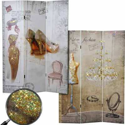 Zdjęcie produktu dla Parawan fotograficzny w stylu vintage, ścianka działowa dzieląca pokój, brokatowa moda retro z certyfikatem MVG ~ 180x120cm