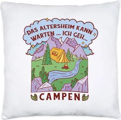 Produktbild von Altersheim kann warten Ich geh campen Kissen Inkl Füllung Camping Opa Oma Wohnwagen Wohnmobil Zelten Geschenkidee