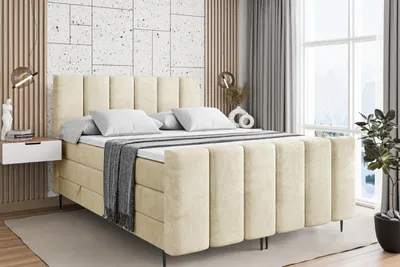 Produktbild von ALTDECOR Boxspringbett mit Schwarz Füßen, Matratze und Lattenrost, Topper, Fußteil, Polsterbett mit Bettkasten, Bett mit Stauraum H3- und H4- Matratze -BOXI1-FC-Z KING-140x200 - Beige Casablanca
