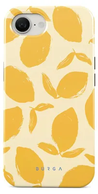 A phone case with a lemon pattern on a cream background.