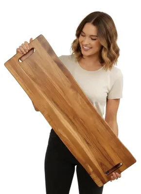 Image de Plateau de service en bois d'acacia fait main, 91,5 cm