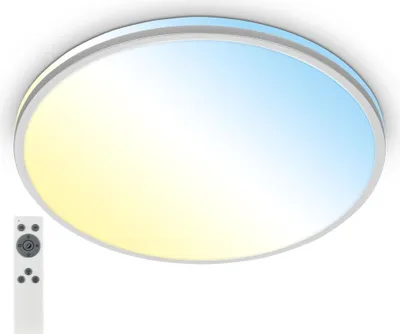 Produktbild von Briloner Pulup LED Deckenlampe, Dimmbar, Fernbedienung, CCT Farbtemperatursteuerung, Timer, Chrom Matt, Ø49 x 9,5 cm