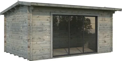 Produktbild von Palmako Gartenhaus Ines 13,7 m² mit Schiebetür - 44 mm Grau tauchgrundiert