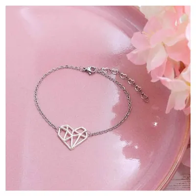 Produktbild von Edelstahl Gliederarmband mit Herz-Verlängerungskette und Karabinerverschluss für individuelles Schmuckdesign