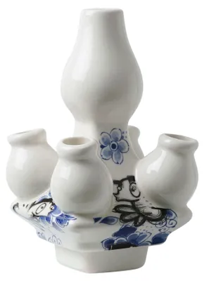 Productafbeelding van Heinen Delfts Blauw – Tulpvaas, "Stapelgekte" – Loes van Delft – Bovenkant – Blauw – 15 cm