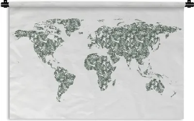 Produktbild von MuchoWow® Wandteppich Wandbehang Weltkarte - Tropische Pflanzen - Weiß 150x100 cm Tapisserie Dekoration Wandtuch - Waschbar - Tapisserien - Wand-Decke