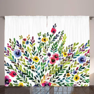 Produktbild von ARANDE Botanisch Gardine, Künstlerischer und romantischer Blumenstrauß des Aquarell-Art-Blumen-auftürmenden Natur-Themas, 280 x 245 cm, Mehrfarbig