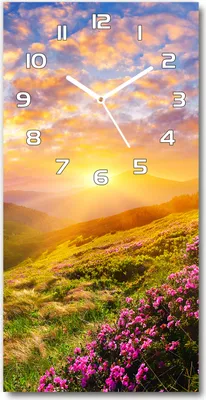 Produktbild von Wanduhr aus Glas – 30x60 cm - Glasbild - Glasuhr - Gehärtetes Glas -Sonnenuntergang Berge
