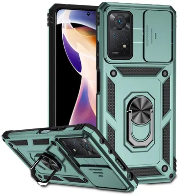 Immagine prodotto di Xiaomi Redmi Note 11 Pro/Note 11 Pro 5G custodia a doppio strato con copertura scorrevole della fotocamera e supporto ad anello verde
