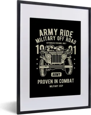 Produktbild von MuchoWow® MuchoWow® Gerahmtes Poster Mancave - Armee - Auto - Schwarz - Vintage 30x40 cm - Poster mit zchwarzem Bilderrahmen - Wandposter Schlafzimmer