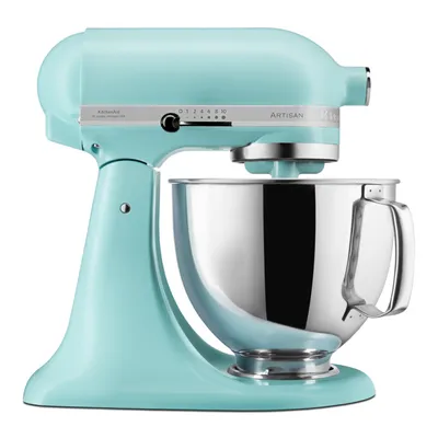 A KitchenAid Artisan stand mixer in a mineral water color, shown from a front-diagonal view on a white background.
